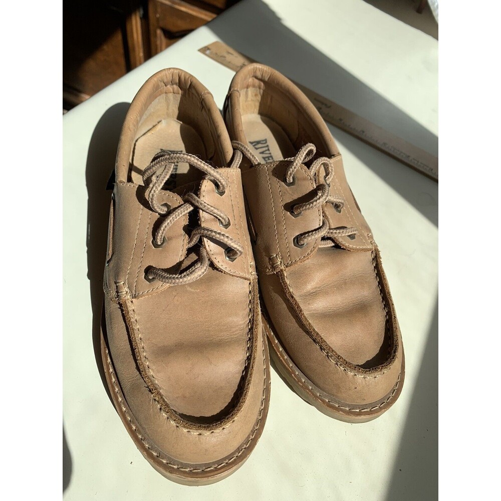 RIVERSTONE Women's Natural Color Leather Deck Shoes Size 6.5 EUC